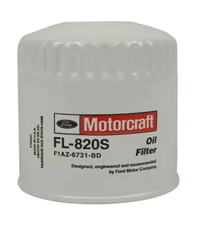 Filtro de aceite Motorcraft FL-820S genuino para motores Ford Explorer y F-150, carcasa blanca.