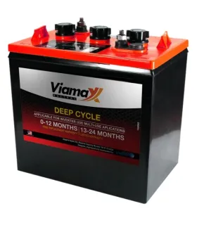Batería Viamax Roja de 6 Voltios y 210 Amperios, de ciclo profundo para sistemas de inversores y respaldo de energía.