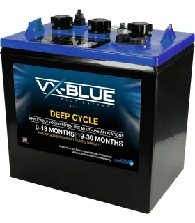 Batería Viamax Tapa Azul de 6 Voltios y 232 Amperios, de ciclo profundo para sistemas de inversores y respaldo de energía.