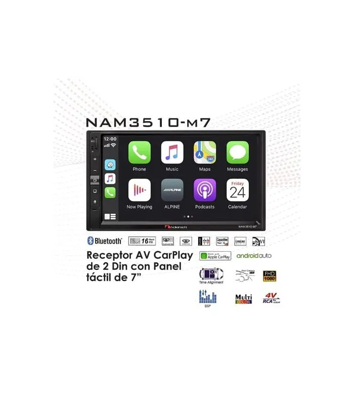 Radio Pantalla Nakamichi NAM3510-M7 de 7 Pulgadas con CarPlay Android Auto Salida 4V y Pantalla 500 Nits