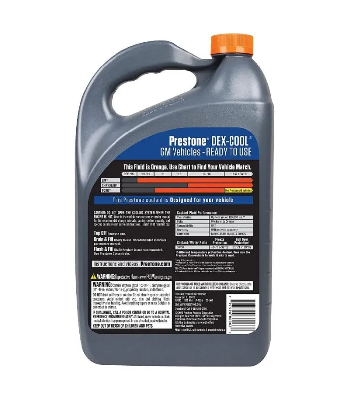Coolant Prestone DEX-COOL 50/50 Parte de atras.