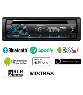 Radio Pioneer DEH-S4250BT con Bluetooth CD USB Pioneer Smart Sync y Carátula Desmontable