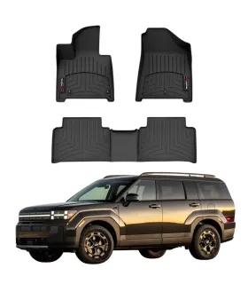 Alfombras WeatherTech FloorLiner para Hyundai Santa Fe 2024 2025 2026 Set de 2 o 3 Filas Ajuste Laser 3D Negro