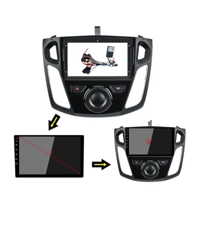 Kit de Instalacion Radio 9 Pulgadas Ford Focus 2012-2018 Facia Arnés Plug and Play Módulo CANBUS