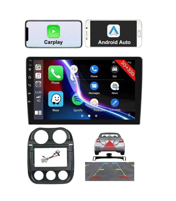 Combo Radio Android 10 Pulgadas CarPlay y Android Auto Jeep Patriot 2010-2016 con Cámara de Reversa e Instalación CRACPJP-1016