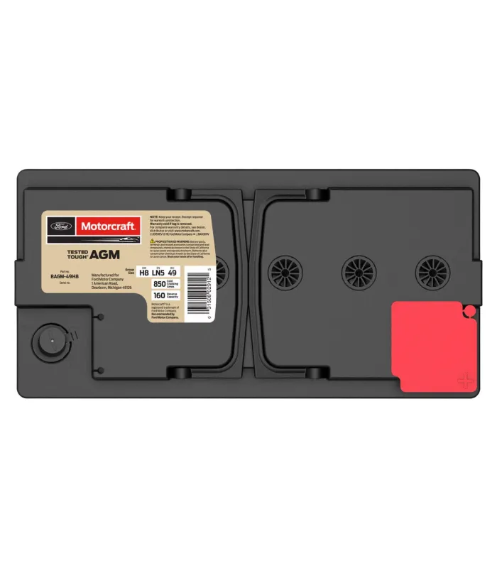 Batería AGM Motorcraft BAGM-49H8 Grupo 49 H8 Start Stop Garantía 100 meses, muestra tapa superior