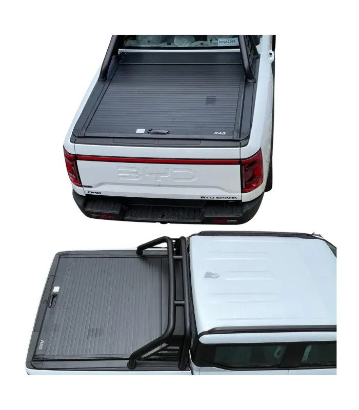 Tapa de cama retráctil manual para BYD Shark, vista lateral con la cubierta cerrada
