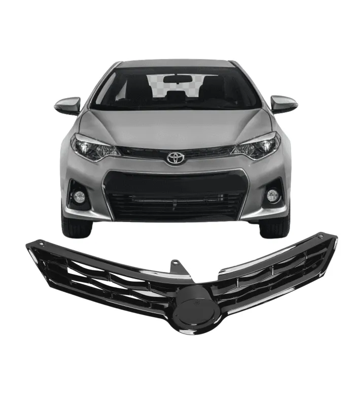 Toyota Corolla S color blanco con la parrilla superior delantera negra brillante instalada