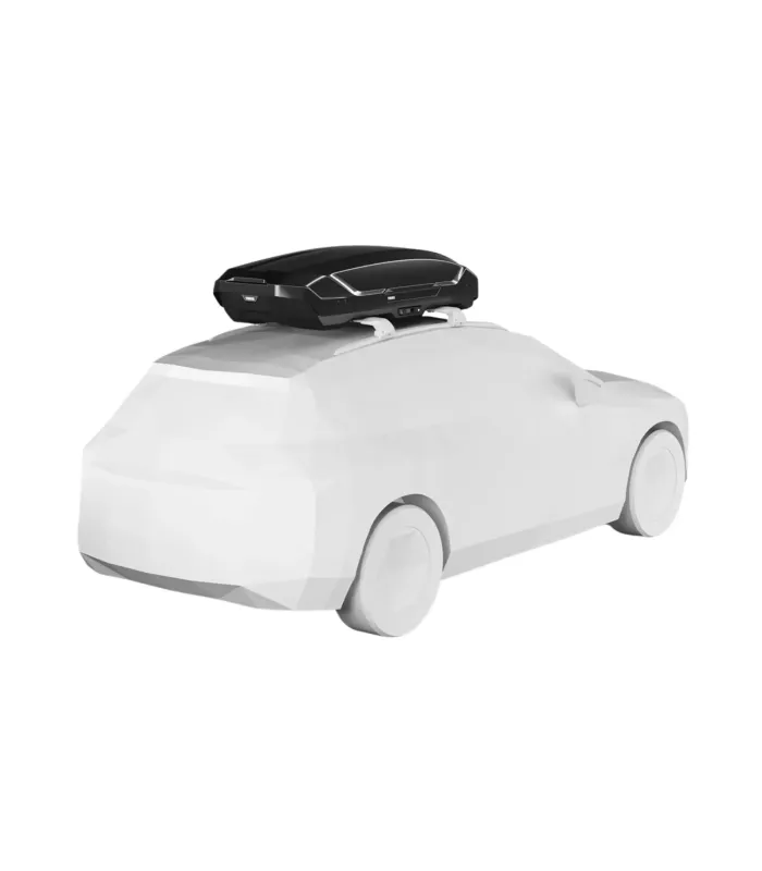 Caja de techo Thule Motion 3 L instalada en una jeepeta Toyota Prado blanca