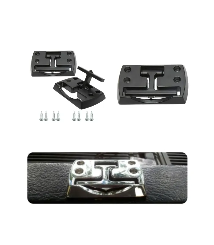 Set de dos ganchos de amarre plegables en color negro con tornillos.