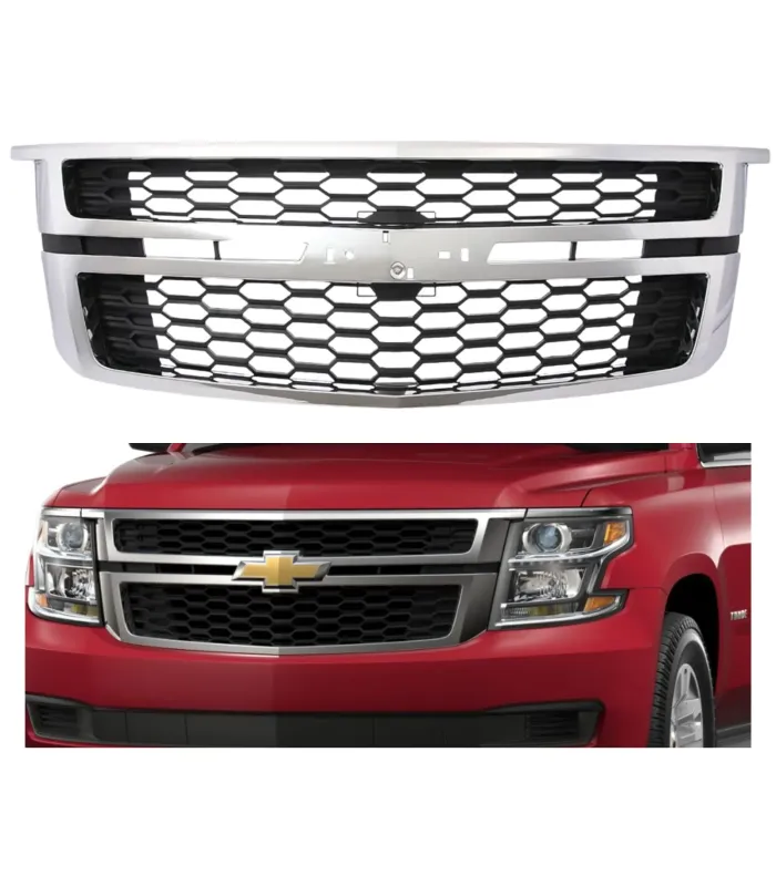 Parrilla cromada de repuesto para Chevrolet Suburban 2015-2020, comparativa con la original instalada