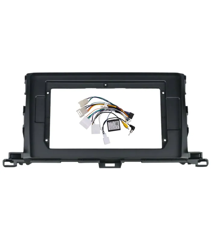 Marco adaptador negro para radio de 10 pulgadas para Toyota Highlander, arnés de cableado y el módulo CANBUS incluidos.