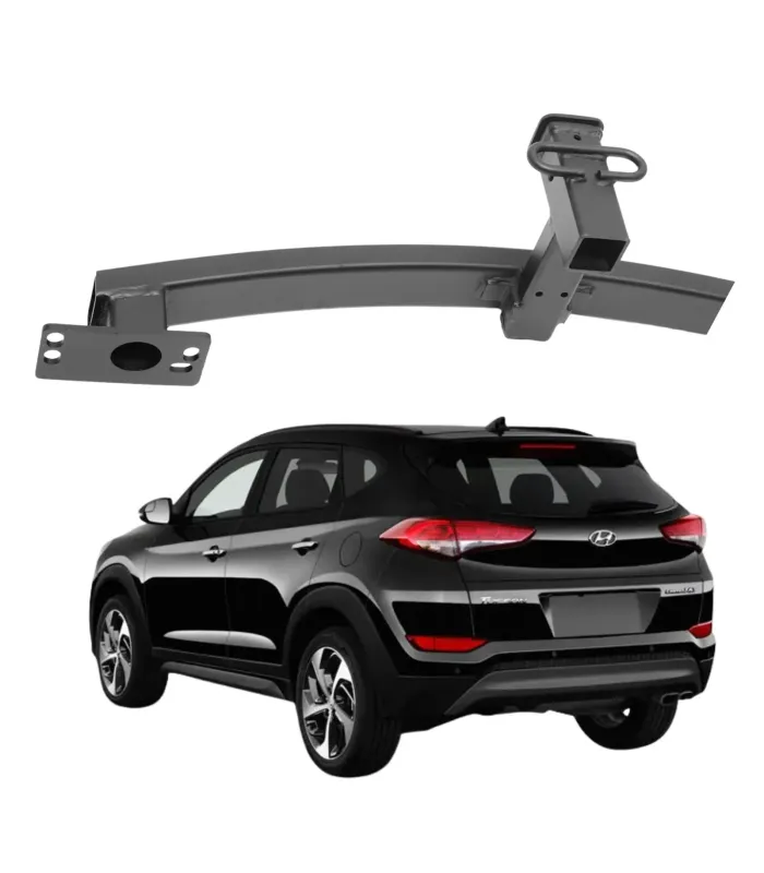 Jalón de remolque instalado, con vista a la parte trasera de un Hyundai Tucson 2017-2021, ideal para porta bicicletas.