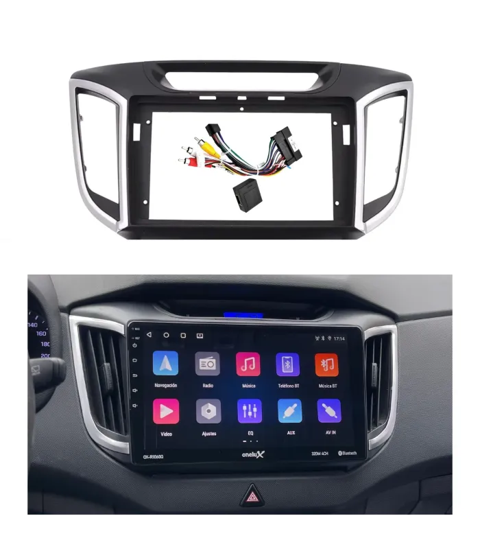 Vista de la facia de 10 pulgadas para Hyundai Cantus, destacando el ajuste de color y textura al tablero.
