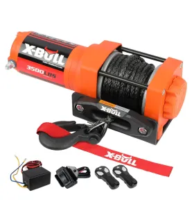 Winche eléctrico X-Bull de 3500 libras con cuerda sintética, gancho y cable de control, listo para montar.