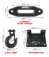 Diagrama de las dimensiones de la guía hawse de aluminio, el gancho y la placa de montaje del winche X-Bull.