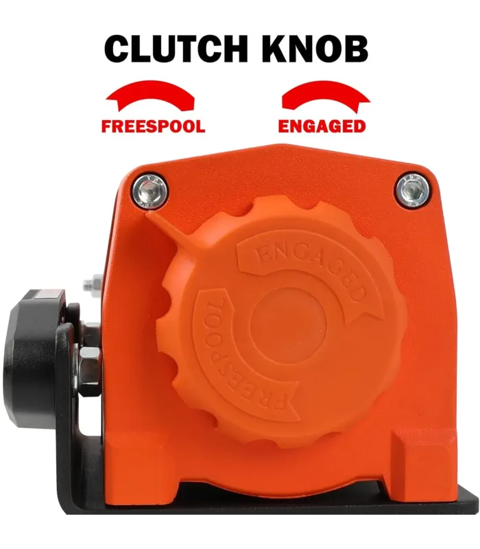Perilla de embrague del winche X-Bull en las posiciones 'Freespooling' (desembobinado libre) y 'Engaged' (embragado).