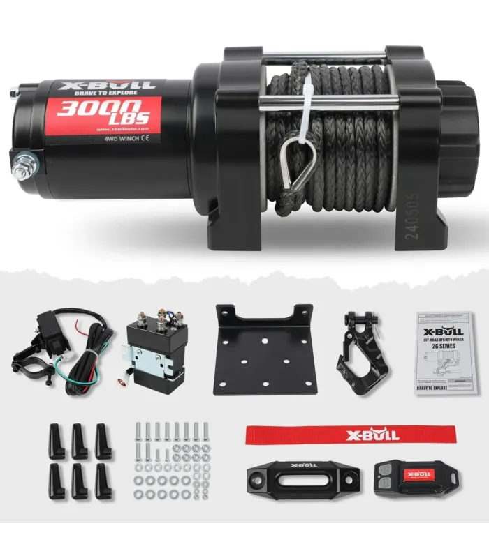 Winche eléctrico X-Bull 3000 Libras mostrando todos sus componentes