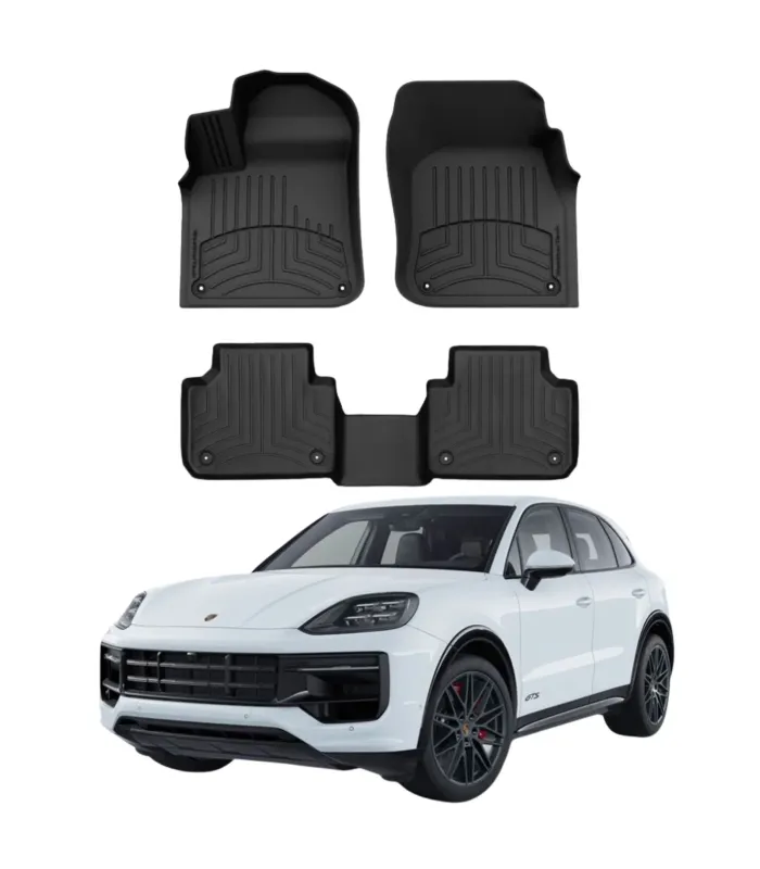 Alfombras WeatherTech FloorLiner HP para Porsche Cayenne 2019-2025 Muestra una Posche Blanca