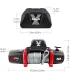 Winche eléctrico X-Bull de 10,000 libras con cable sintético, clasificación IP67 y control remoto multifuncional.