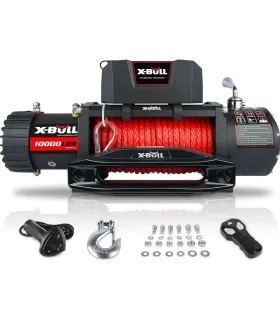Galería del winche eléctrico X-Bull de 10,000 libras con cuerda sintética.