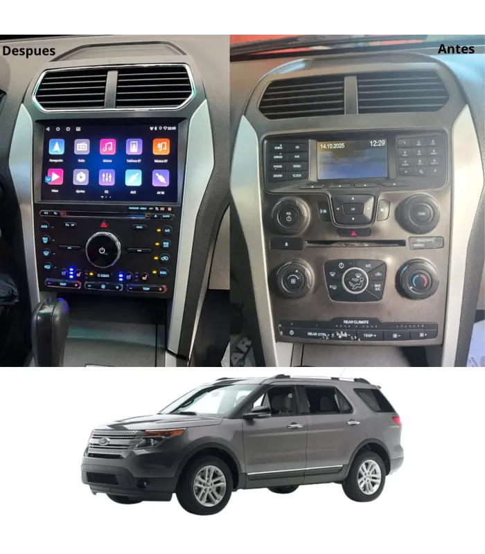 Combo Radio Pantalla Onelux 10 QLED Ford Explorer 2011 a 2019 Apple CarPlay Android Auto Cámara HD e Instalación Incluida