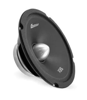 Bocina de medios/altos GAUBA XRS de 6.5 pulgadas, vista lateral en ángulo, destacando el perfil del cono y el motor del imán.