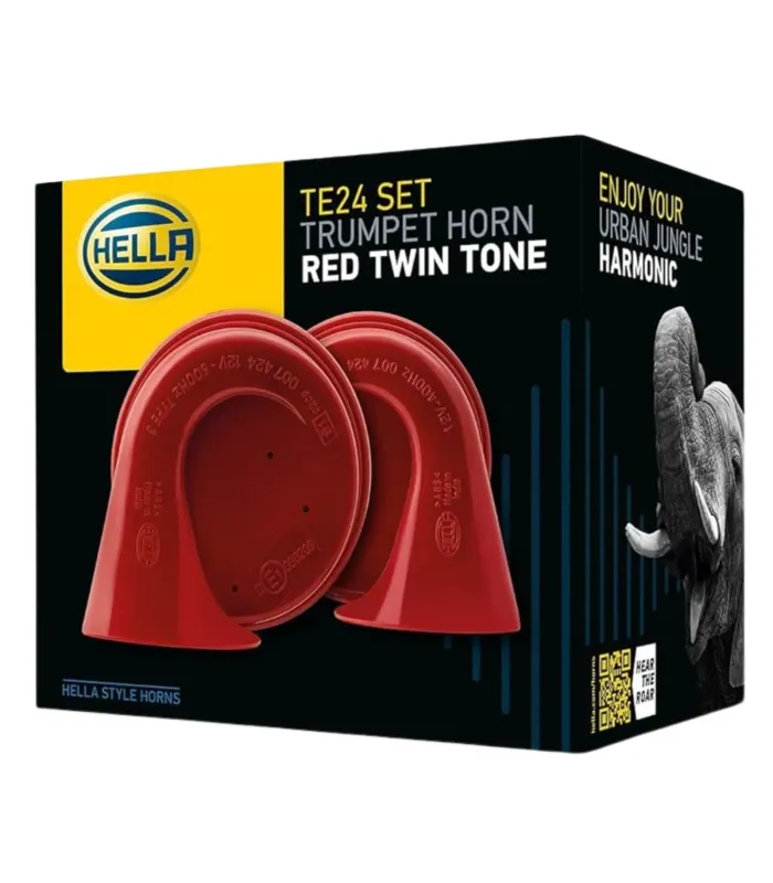 Set de Bocinas Hella TE24 Tipo Trompeta Doble Tono 110 dB 12V IP65 3FH 012 010-981 Universal,el diseño de la caja.