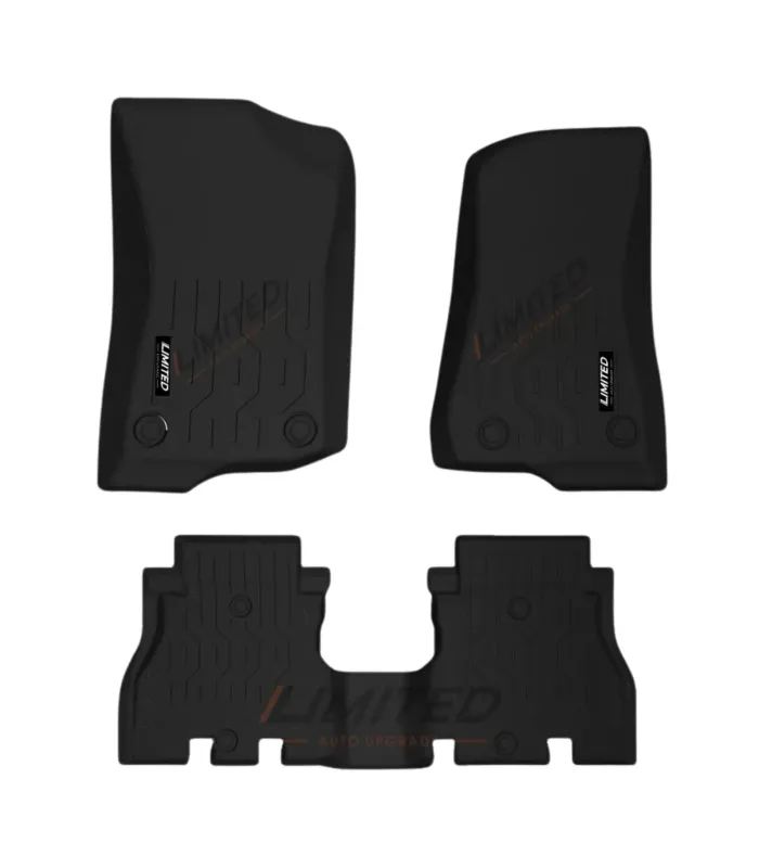 Set de alfombras tipo bandeja LIMITED de ajuste a medida en color negro para Jeep Wrangler 2018-2023.