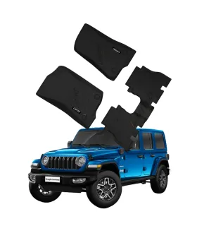 Set de alfombras tipo bandeja LIMITED de ajuste a medida en color negro para Jeep Wrangler 2018-2023.