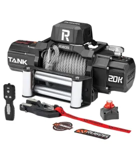 Winche eléctrico RUGCEL TANK de 20,000 libras con cable de acero, motor 7.8 HP y clasificación IP68.