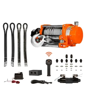 Winche hidráulico PROWINCH de 20,000 libras (10 toneladas), con rodillo de acero y control remoto de 12V.