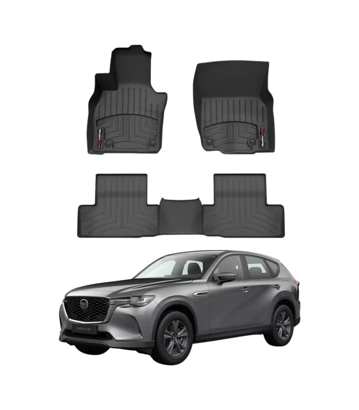 Alfombras WeatherTech FloorLiner Digital Fit de ajuste láser para Mazda CX-60 2024-2025. Muestra una Mazda CX60