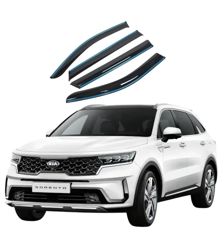 Set de 4 viseras de ventana ahumadas con ribete cromado para Kia Sorento 2021-2023, muestra Kia Sorento 2022.