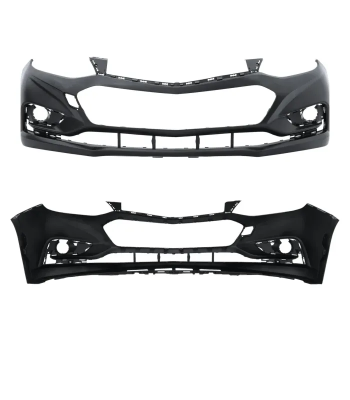 Bumper delantero Chevrolet Cruze 2016-2018, referencia OEM 84051784, muestra frente y reverso.