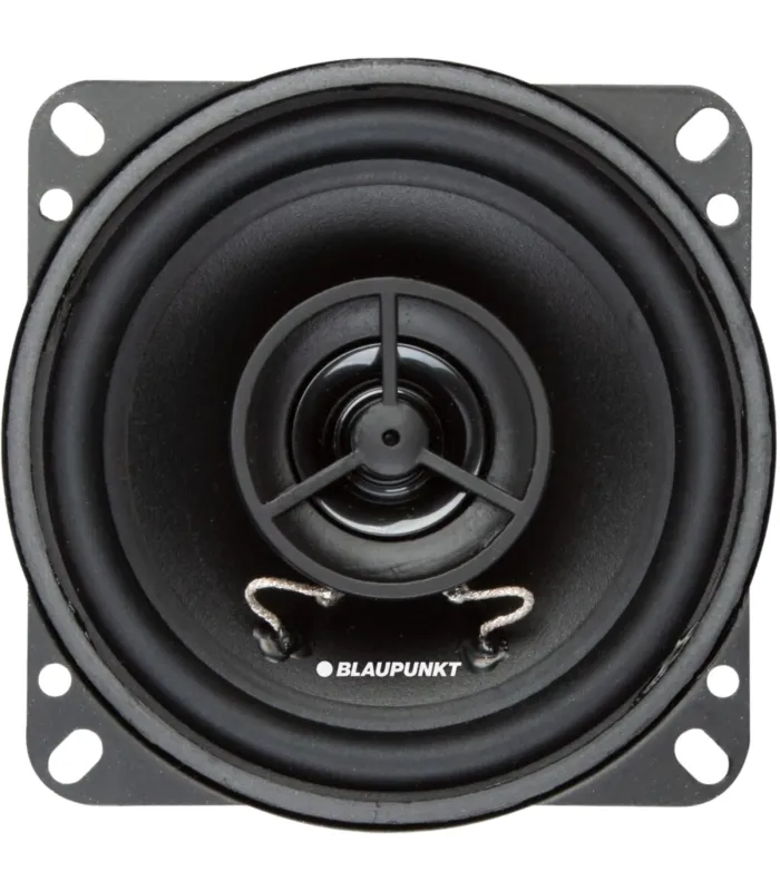 Par de bocinas coaxiales Blaupunkt BPS-E452 de 4 pulgadas y 2 vías, con rejillas protectoras y tweeter de neodimio.