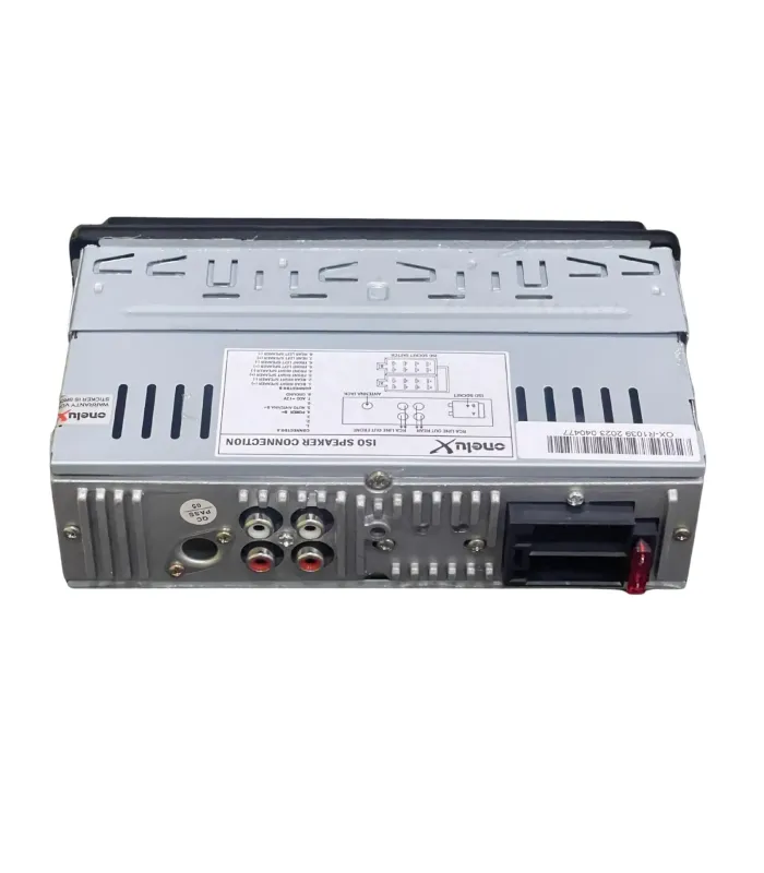 Radio 1-DIN Onelux OX-R1039 Receptor Multimedia con Bluetooth USB, muestra parta exterior trasera.