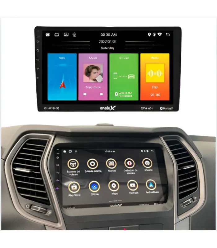 Combo Radio Pantalla Onelux 9 QLED Hyundai Santa Fe 2013 a 2018 Apple CarPlay, Muestra instalada.
