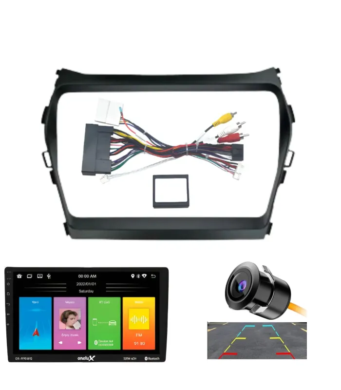 Combo Radio Pantalla Onelux 9 QLED Hyundai Santa Fe 2013 a 2018 Apple CarPlay Android Auto Cámara HD