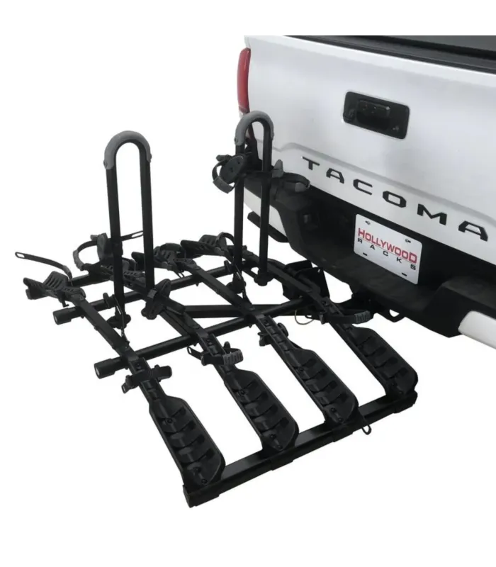 Portabicicletas Hollywood Racks Destination para 4 bicicletas vista lateral instalado en vehículo