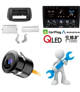 Combo Multimedia 10 Pulgadas QLED Hyundai Santa Fe 2019-2022 Apple CarPlay Android Auto Cámara Reversa HD Kit Instalación