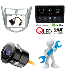 Combo Multimedia 9 Pulgadas QLED Hyundai Accent 2011-2017 Apple CarPlay Android Auto Cámara Reversa HD Kit Instalación