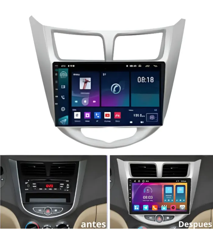 Combo Multimedia 9 Pulgadas QLED Hyundai Accent 2011-2017 Apple CarPlay Android Auto Cámara Reversa HD Kit Instalación