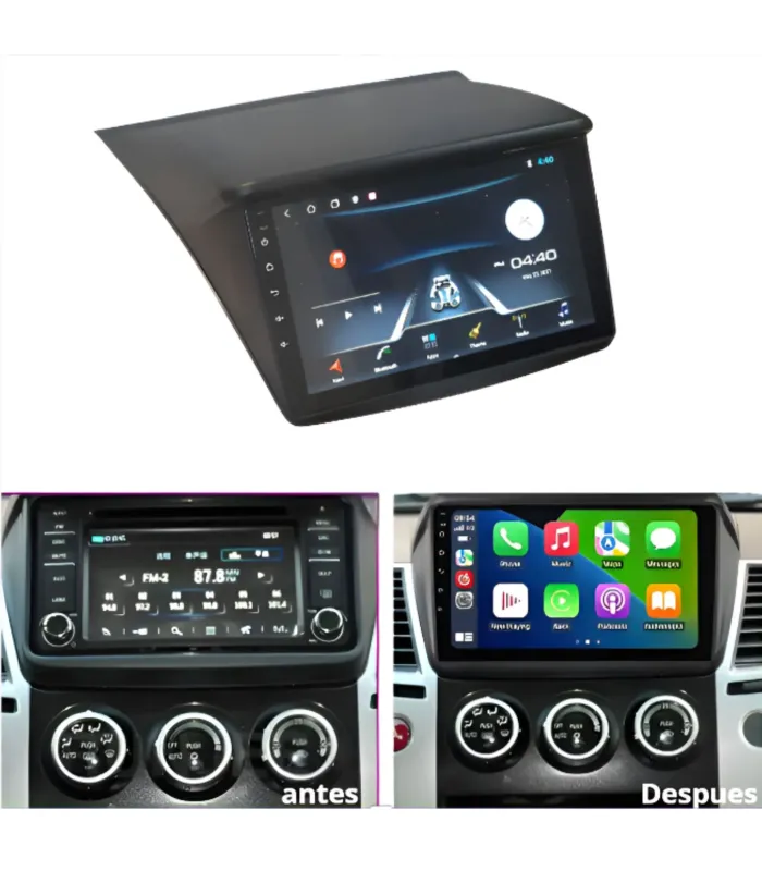 Combo Multimedia 9 Pulgadas QLED Mitsubishi L200 Sportero Triton 2006-2014 Apple CarPlay Android Auto Cámara Reversa HD