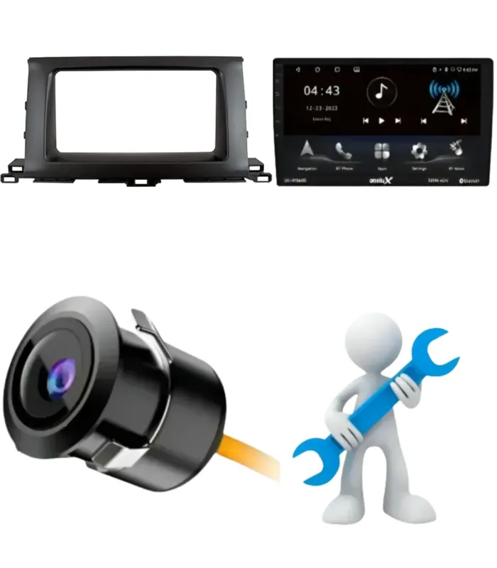 Combo Multimedia 10 Pulgadas Toyota Highlander 2014-2019 Radio QLED Android 12 Apple CarPlay Camara AHD