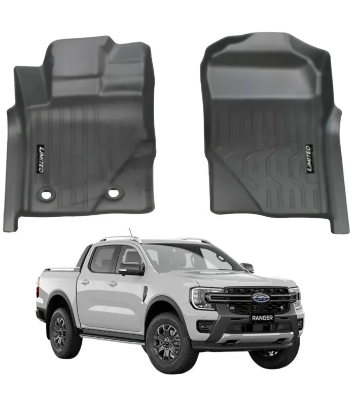 Set de Alfombras Tipo Bandeja Marca Limited para Ford Ranger 2023 2024 2025 Next-Gen T9 Material TPE 3D Negro