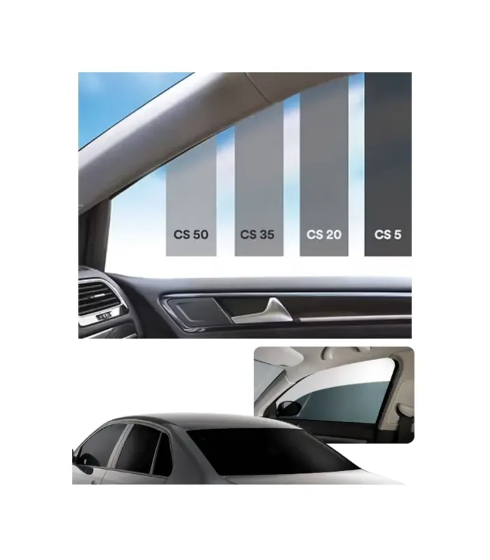 Comparacion de grados laminado 3M Color Stable CS 5 20 35 50 y vista instalada en auto gris