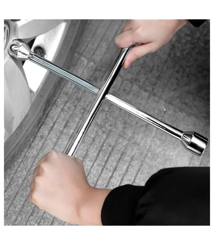 Llave de Rueda en Cruz Universal 14 pulgadas 4 Bocas 17mm 19mm 21mm 23mm Acero Resistente para Emergencias