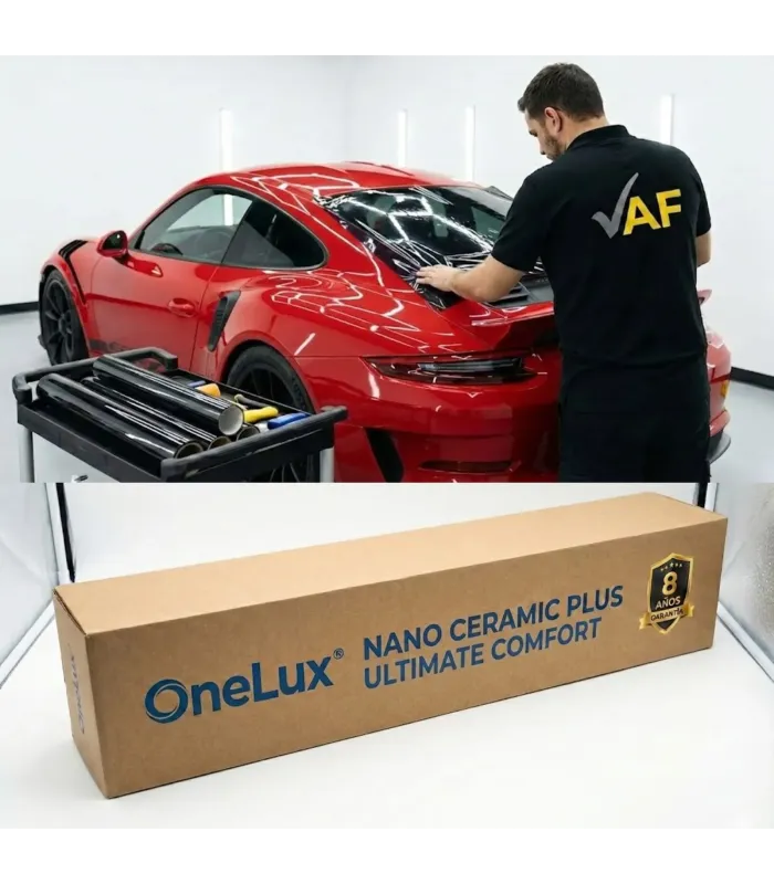 Rollo de papel ahumado Onelux Nano Ceramic Plus Ultimate Comfort caja original, muestra carro e instalador..