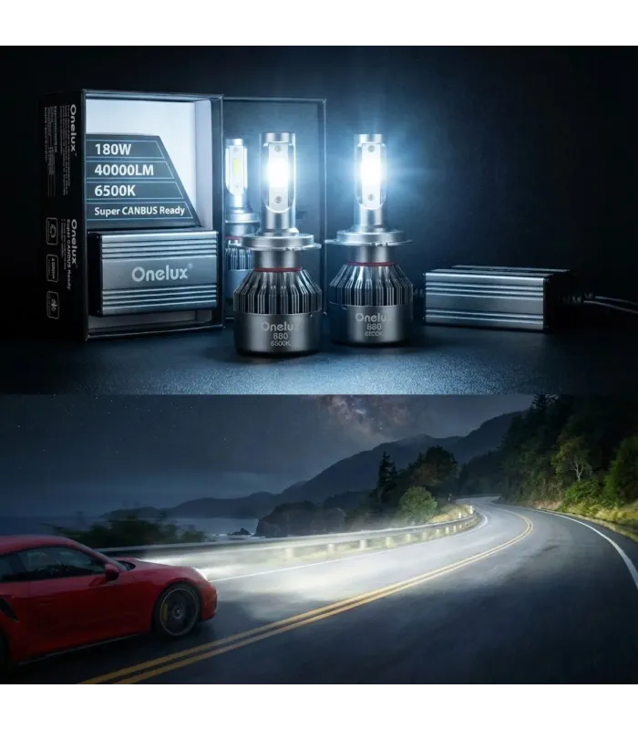 Bombillos LED 880 Onelux 180W 40000 lúmenes, muestra iluminada.